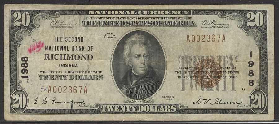 Richmond, IN, Ch.#1988, 1929-T2,  $20
